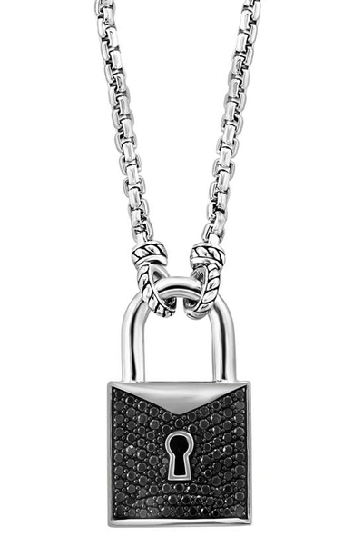 Effy Sterling Silver Spinel Lock Pendant Necklace In Black