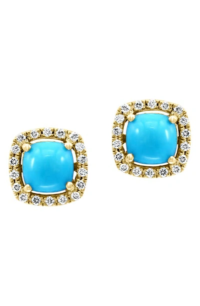 Effy 14k Yellow Gold Turquoise & Diamond Stud Earrings In Blue