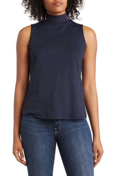 By Design Mock-neck Sleeveless Blouse In Navy