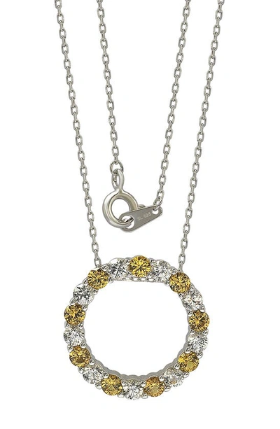 Suzy Levian Sterling Silver Sapphire Circle Pendant Necklace In Yellow