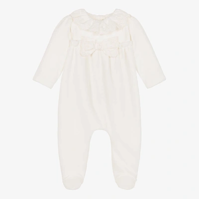 Patachou Girls Ivory Cotton Velour Babygrow In White