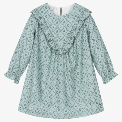 Paz Rodriguez Kids' Girls Teal Blue Cotton Floral Dress