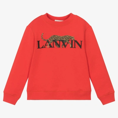 Lanvin Kids' Boys Red Organic Cotton Logo Sweatshirt In Rosso
