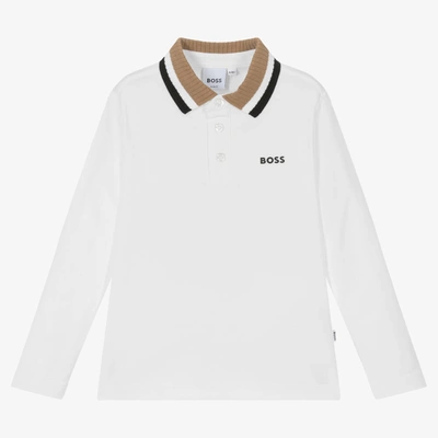 Hugo Boss Kids' Boss Boys White Cotton Polo Shirt