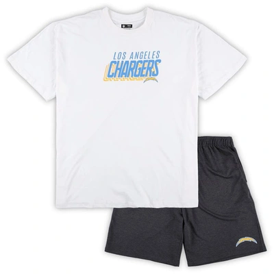 Concepts Sport White/charcoal Los Angeles Chargers Big & Tall T-shirt And Shorts Set