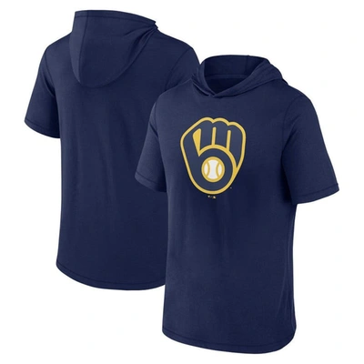 Fanatics Branded Navy Milwaukee Brewers Short Sleeve Hoodie T-shirt