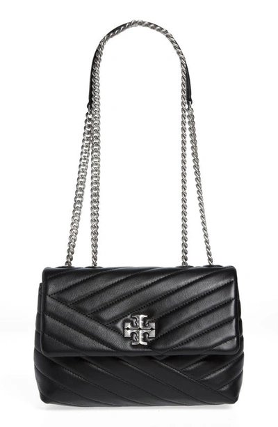 Tory Burch Small Kira Chevron Leather Convertible Shoulder Bag In Black/ Rolled Nickel
