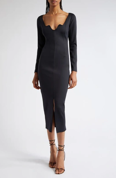 Mother Of All Avery Wave Long Sleeve Silk Dress In Black