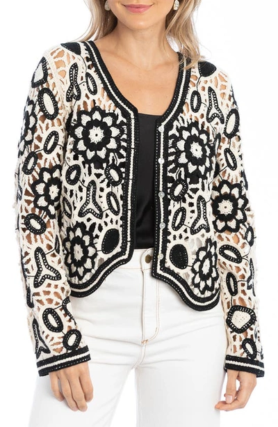 Saachi Floral Crocheted Bolero Cardigan In Black