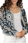 Saachi Floral Crocheted Bolero Cardigan In Blue