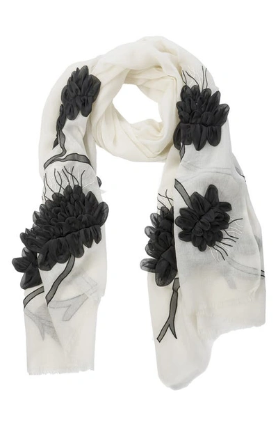 Saachi Ivory Floral Embroidered Scarf In Neutral