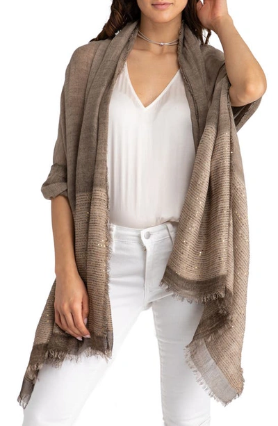 Saachi Raven Sequin Embellished Wrap Scarf In Brown