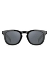 David Beckham Eyewear 49mm Round Sunglasses In Black/ Silver Mirror