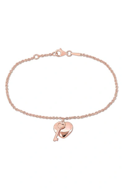 Delmar Heart & Key Charm Bracelet In Rose