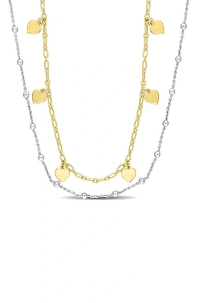 Delmar Two-tone Heart And Ball Bead Chain Necklace In Gold
