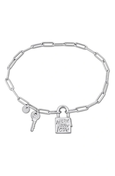 Delmar Lock & Key Love Paperclip Link Bracelet In Metallic