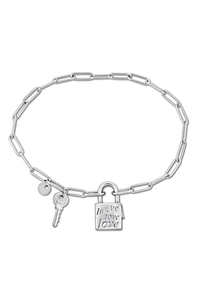 Delmar Lock & Key Love Paperclip Link Bracelet In Silver