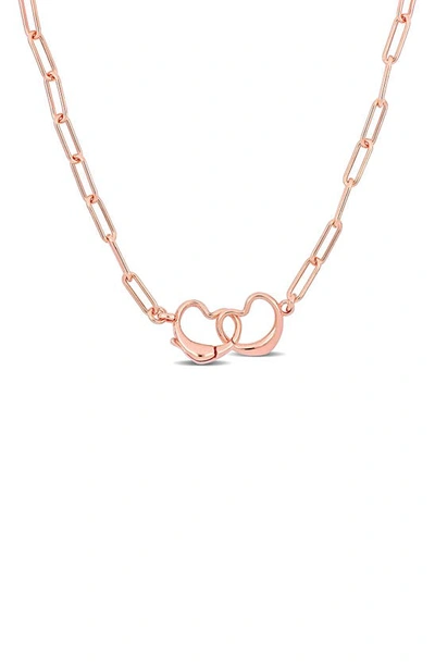 Delmar Open Heart Paperclip Link Necklace In Pink