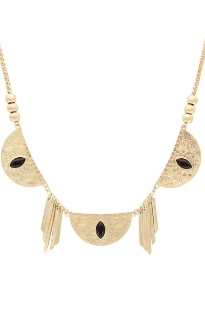 Olivia Welles Marissa Half Moon Frontal Necklace In Worn Gold / Black