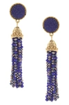 Olivia Welles Ava Beaded Tassel Drop Earrings In Antique Gold / Blue