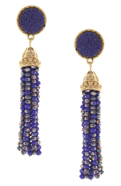Olivia Welles Ava Beaded Tassel Drop Earrings In Blue