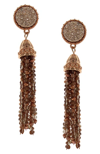 Olivia Welles Ava Beaded Tassel Drop Earrings In Antique Gold / Pink