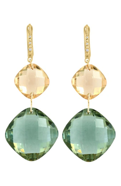 Effy 14k Yellow Gold Green Quartz Citrine & Diamond Drop Earrings In Gold Multi