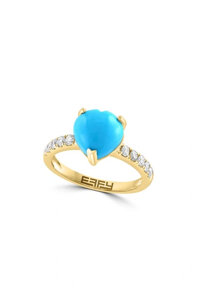 Effy 14k Yellow Gold Turquoise & Diamond Ring In Blue
