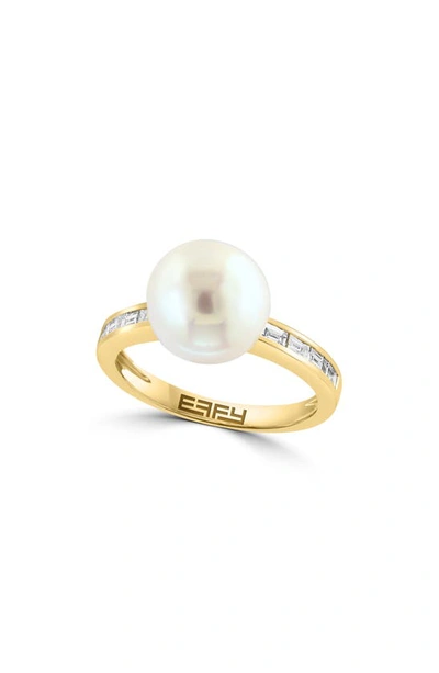 Effy 14k Yellow Gold Diamond & Cultured Freshwater Pearl Ring
