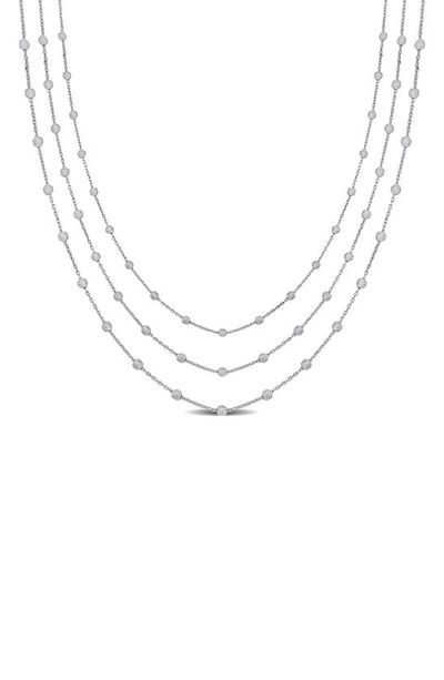 Delmar Sterling Silver Ball Station Chain Triple Strand Necklace