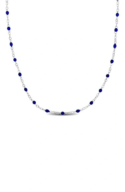 Delmar Sterling Silver Blue Enamel Bead Station Chain Necklace
