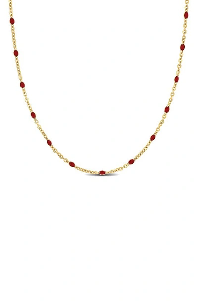 Delmar Red Enamel Bead Station Necklace In Gold
