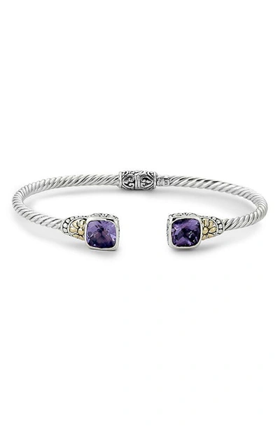 Samuel B. 18k Gold Sterling Silver Amethyst Cable Bangle Bracelet In Purple