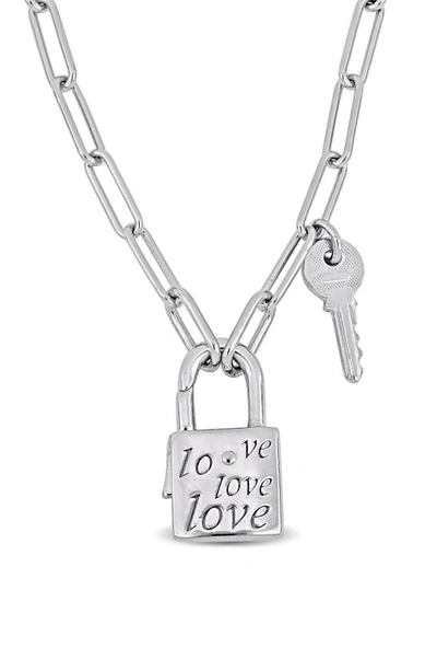 Delmar Lock & Key Paper Clip Chain Necklace In Silver