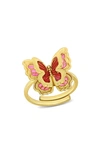 Delmar Enamel Butterfly Ring In Red Multi-color