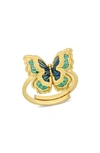 Delmar Enamel Butterfly Ring In Blue Multi-color