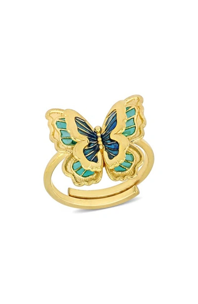 Delmar Enamel Butterfly Ring In Blue Multi-color