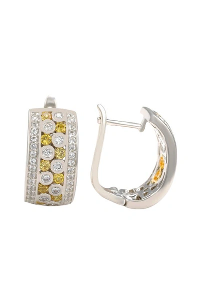 Suzy Levian Sterling Silver Sapphire And Diamond Hoop Earrings In Yellow