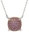Suzy Levian Pavé Sapphire Pendant Necklace In Pink