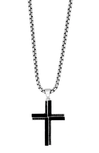Effy Sterling Silver Onyx Cross Pendant Necklace In Black