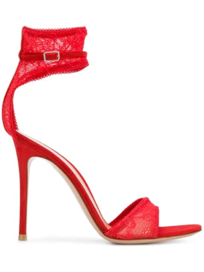 Gianvito Rossi Lace Ankle Strap Sandals In Tabasco Red
