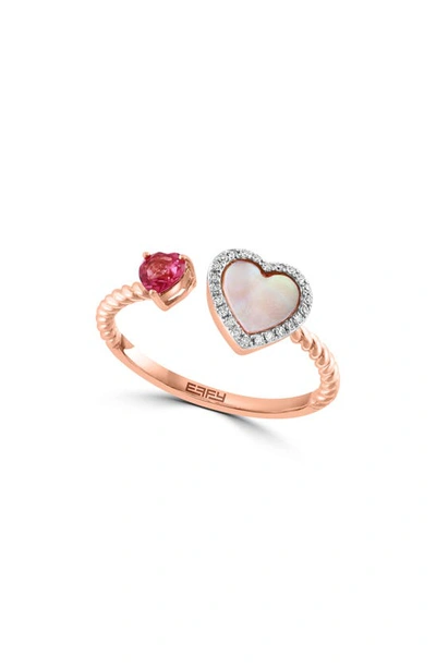 Effy 14k Rose Gold Mother Of Pearl Diamond Heart Ring In Pink