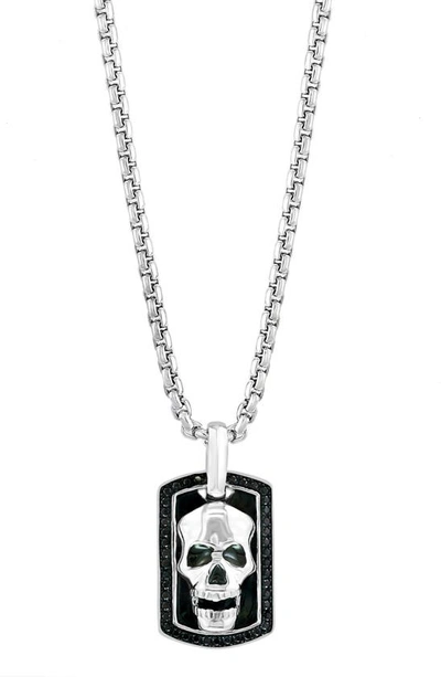 Effy Sterling Silver Spinel Skull Pendant Necklace In Black