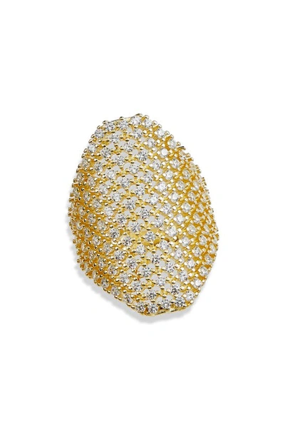 Savvy Cie Jewels 18k Gold Plated Sterling Silver Pavé Cubic Zirconia Ring In Yellow