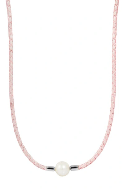 Savvy Cie Jewels Woven Leather 10–10.5mm Cultured Freshwater Pearl Necklace In Pink