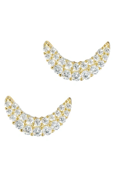Savvy Cie Jewels 18k Gold Plated Sterling Silver Cubic Zirconia Crescent Stud Earrings In Yellow