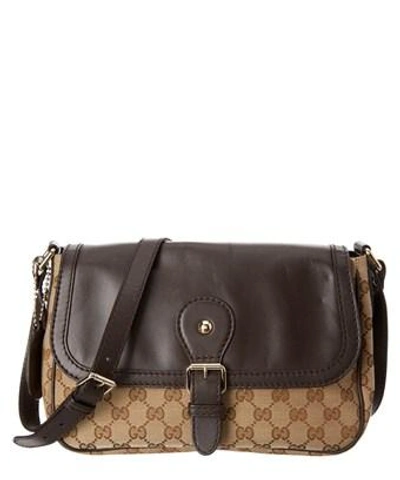 Gucci Brown Gg Supreme Canvas & Leather Shoulder Bag In Nocolor