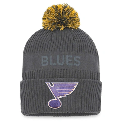 Fanatics Branded Charcoal St. Louis Blues Authentic Pro Home Ice Cuffed Knit Hat With Pom