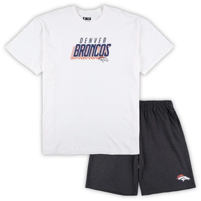 Concepts Sport White/charcoal Denver Broncos Big & Tall T-shirt And Shorts Set