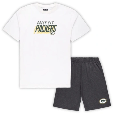 Concepts Sport White/charcoal Green Bay Packers Big & Tall T-shirt And Shorts Set